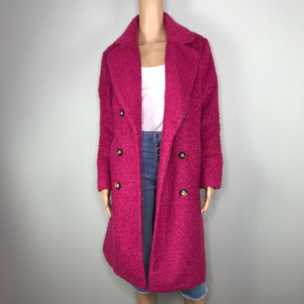 Pink Straight Silhouette Double-Breasted Coat